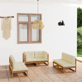 Set Divani da Giardino 6 pz con Cuscini Legno Massello Pino