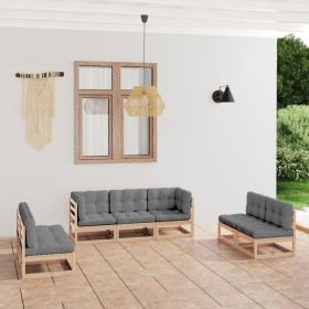 Set Divani da Giardino 7 pz con Cuscini Legno Massello di Pino