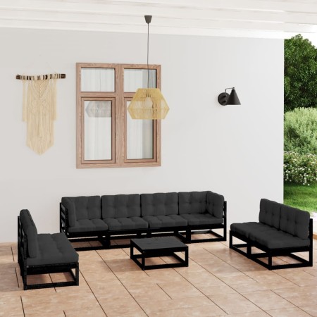 Set Divani da Giardino 9 pz con Cuscini Legno Massello di Pino