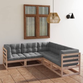 Set Divani da Giardino 5 pz con Cuscini Legno Massello di Pino