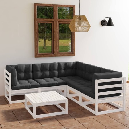 Set Divani da Giardino 6 pz con Cuscini Legno Massello di Pino