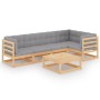 Set Divani da Giardino 6 pz con Cuscini Legno Massello di Pino