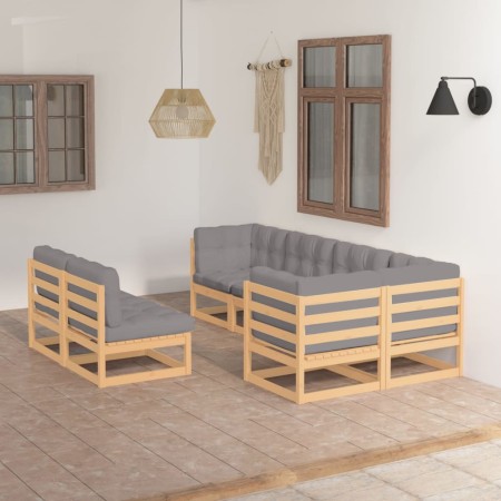Set Salotto Giardino 7 pz Cuscini Antracite Legno Massello Pino