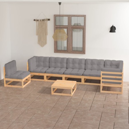 Set Salotto Giardino 8 pz Cuscini Antracite Legno Massello Pino