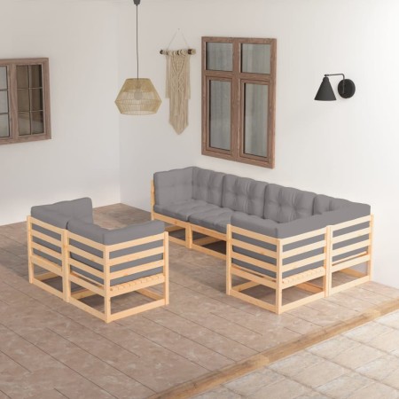 Set Salotto Giardino 7 pz Cuscini Antracite Legno Massello Pino