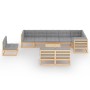 Set Salotto Giardino 10pz Cuscini Antracite Legno Massello Pino