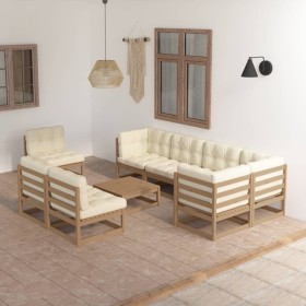 Set Salotto Giardino 9 pz Cuscini Antracite Legno Massello Pino