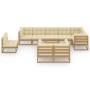 Set Salotto Giardino 10pz Cuscini Antracite Legno Massello Pino