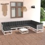 Set Salotto Giardino 9 pz Cuscini Antracite Legno Massello Pino