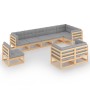 Set Salotto Giardino 9 pz Cuscini Antracite Legno Massello Pino