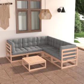 Set Divani Giardino 6 pz con Cuscini in Legno Massello di Pino