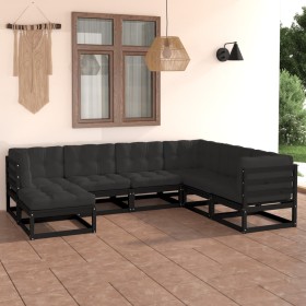 Set Salotto Giardino 7 pz Cuscini Antracite Legno Massello Pino