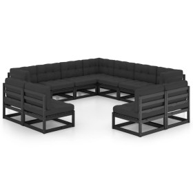 Set Divani da Giardino 11 pz con Cuscini Massello di Pino Nero