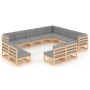 Set Divani Giardino 12 pz con Cuscini in Legno Massello di Pino