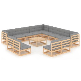 Set Divani Giardino 14 pz con Cuscini in Legno Massello di Pino