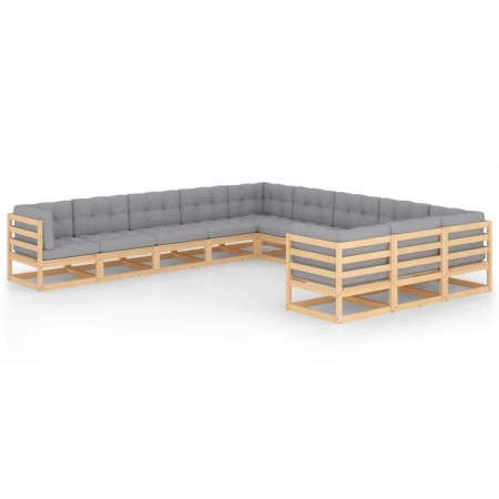 Set Divani Giardino 11 pz con Cuscini in Legno Massello di Pino