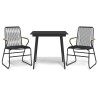 Set da Pranzo da Giardino 3 pz Nero in Rattan PVC