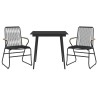 Set da Pranzo da Giardino 3 pz Nero in Rattan PVC