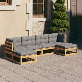 Set Divani Giardino 6 pz con Cuscini in Legno Massello di Pino