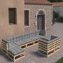 Set Salotto Giardino 9 pz Cuscini Antracite Legno Massello Pino