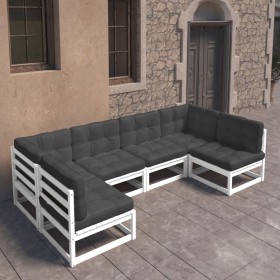 Set Salotto da Giardino 6 pz Bianco in Legno Massello di Pino