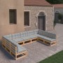 Set Salotto Giardino 9 pz Cuscini Antracite Legno Massello Pino