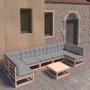 Set Salotto Giardino 8 pz Cuscini Antracite Legno Massello Pino