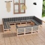 Set Divani Giardino 13 pz con Cuscini in Legno Massello di Pino