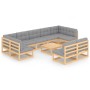 Set Salotto Giardino 10pz Cuscini Antracite Legno Massello Pino