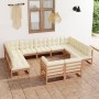Set Divani Giardino 11pz Cuscini Marrone Miele in Pino Massello