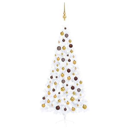 Set Albero Natale Artificiale a Metà LED Palline Bianco 210cm