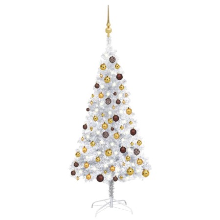 Albero di Natale Preilluminato con Palline Argento 150 cm PET