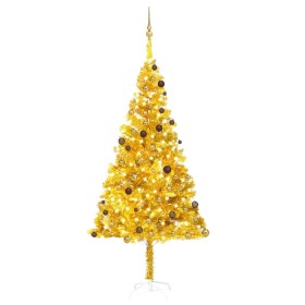 Albero di Natale Preilluminato con Palline Oro 240 cm PET