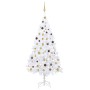 Albero di Natale Preilluminato con Palline Bianco 210 cm PVC