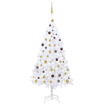 Albero di Natale Preilluminato con Palline Bianco 210 cm PVC