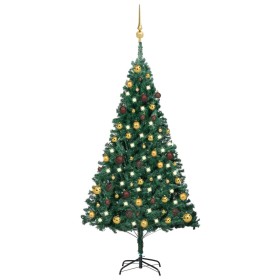 Albero di Natale Preilluminato con Palline Verde 150 cm PVC