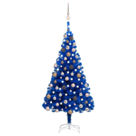 Albero di Natale Preilluminato con Palline Blu 150 cm PVC