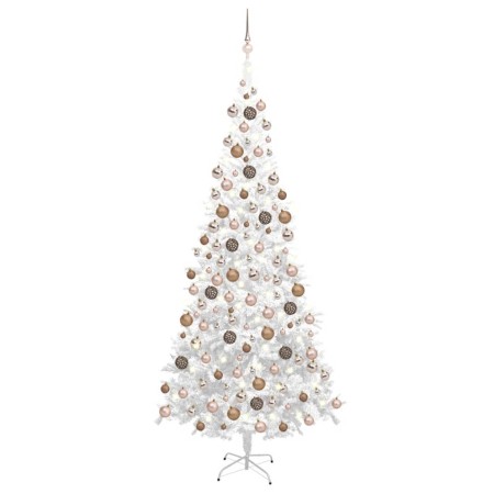 Albero di Natale Artificiale Preiluminato Palline 240 cm Bianco