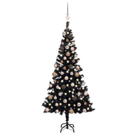 Albero di Natale Preilluminato con Palline Nero 150 cm PVC