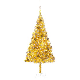 Albero di Natale Preilluminato con Palline Oro 210 cm PET