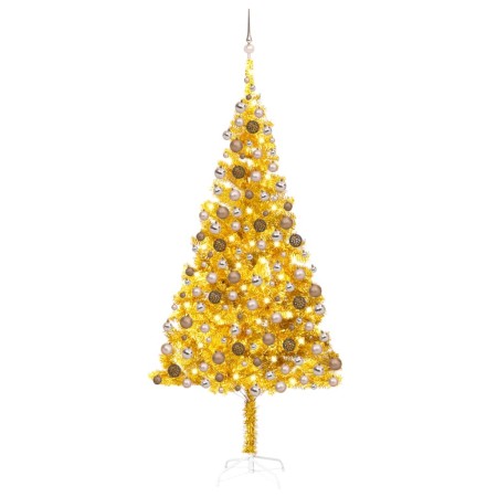 Albero di Natale Preilluminato con Palline Oro 210 cm PET