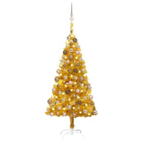 Albero di Natale Preilluminato con Palline Oro 150 cm PET