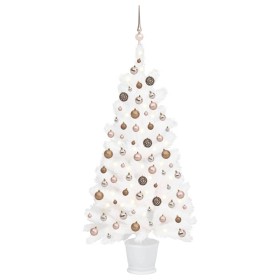 Albero di Natale Preilluminato con Palline Bianco 90 cm