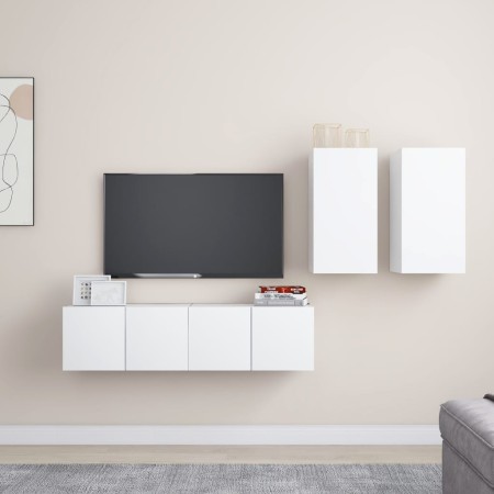 Set Mobili Porta TV 4 pz Bianco in Legno Multistrato