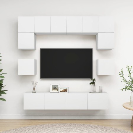 Set Mobili Porta TV 8 pz Bianco in Legno Multistrato