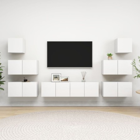 Set Mobili Porta TV 8 pz Bianco in Legno Multistrato