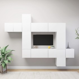 Set Mobili Porta TV 10 pz Bianco in Legno Multistrato