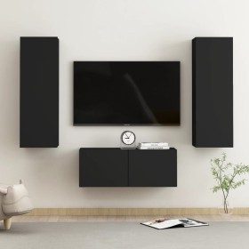 Set di Mobili Porta TV 3 pz Nero in Legno Multistrato