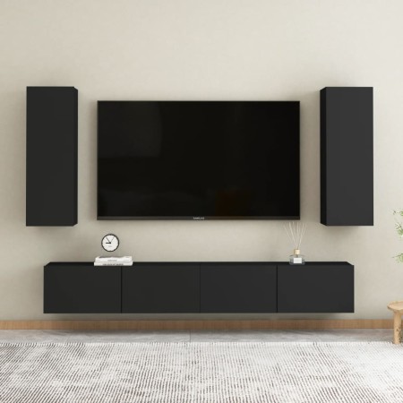 Set di Mobili Porta TV 4 pz Nero in Legno Multistrato