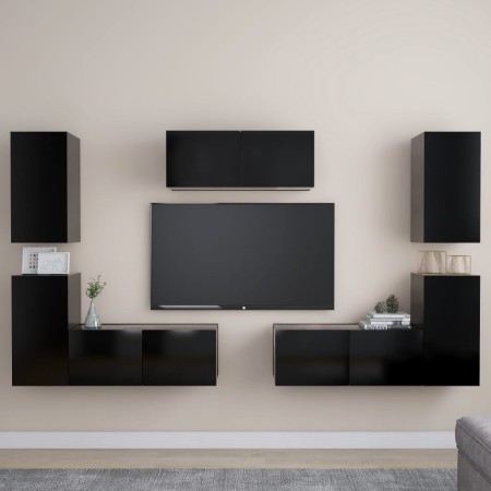 Set di Mobili Porta TV 7 pz Nero in Legno Multistrato